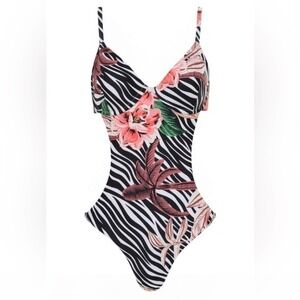 NWOT! OCHIE Rosa One Piece Cutout Zebra Animal Print Swimsuit Size S 14089